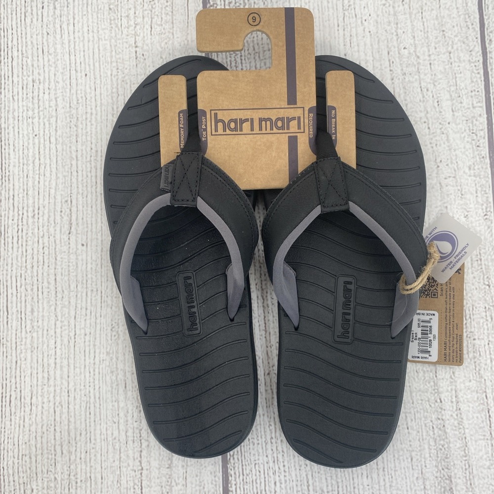 Hari Mari Flip Flop Sandals Mens 9 Black Leather Brazos II Beach Summer Comfort